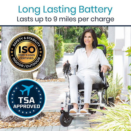 Power wheelchair with long lasting battery last up to 9 m9les